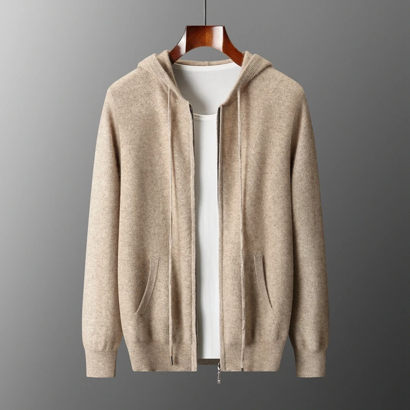 

Autumn And Winter Hooded Wool Cardigan Men's Sweater Loose Casual Knitted Coat Jacket With Pocket Zipper