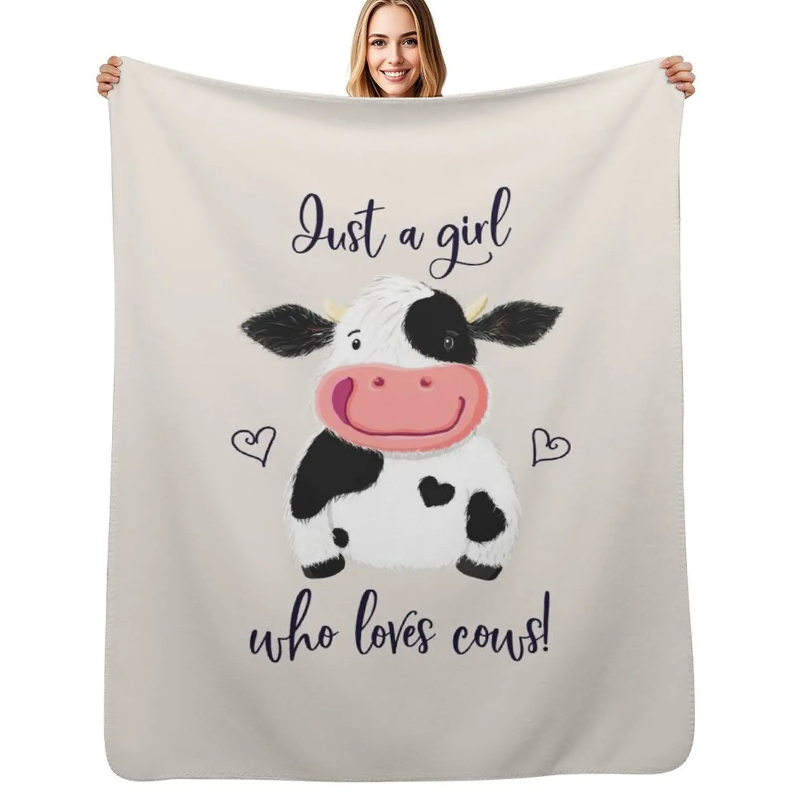 

Just A Girl Who Loves Cows! Hearts And Holstein. Throw Blanket Multi Use Warm Blanket for Living Room Bedroom