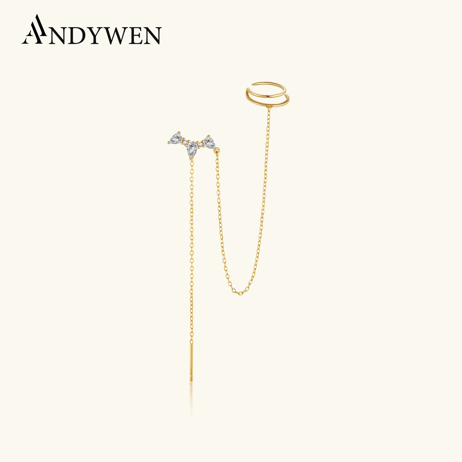 

Серьги-подвески ANDYWEN из стерлингового серебра 925 пробы с грушевидными цирконами и кристаллами CZ, длинная цепочка, модные роскошные женские украшения 2026 года, подарок