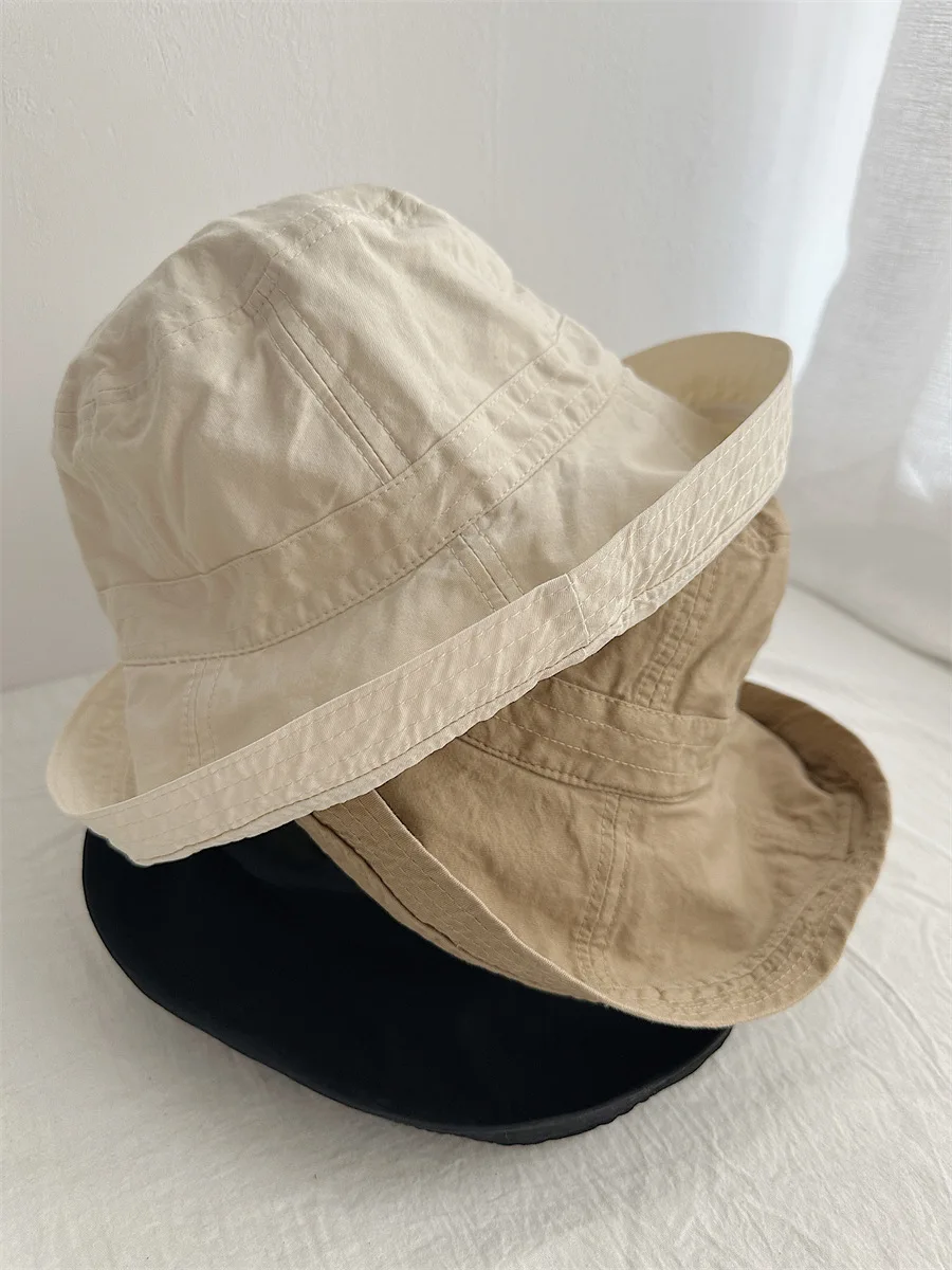 Japanese Style Large Brimmed Sun Hat Breathable Fisherman Hat Versatile 100% Cotton Small Face Outdoor Leisure Bucket Hats