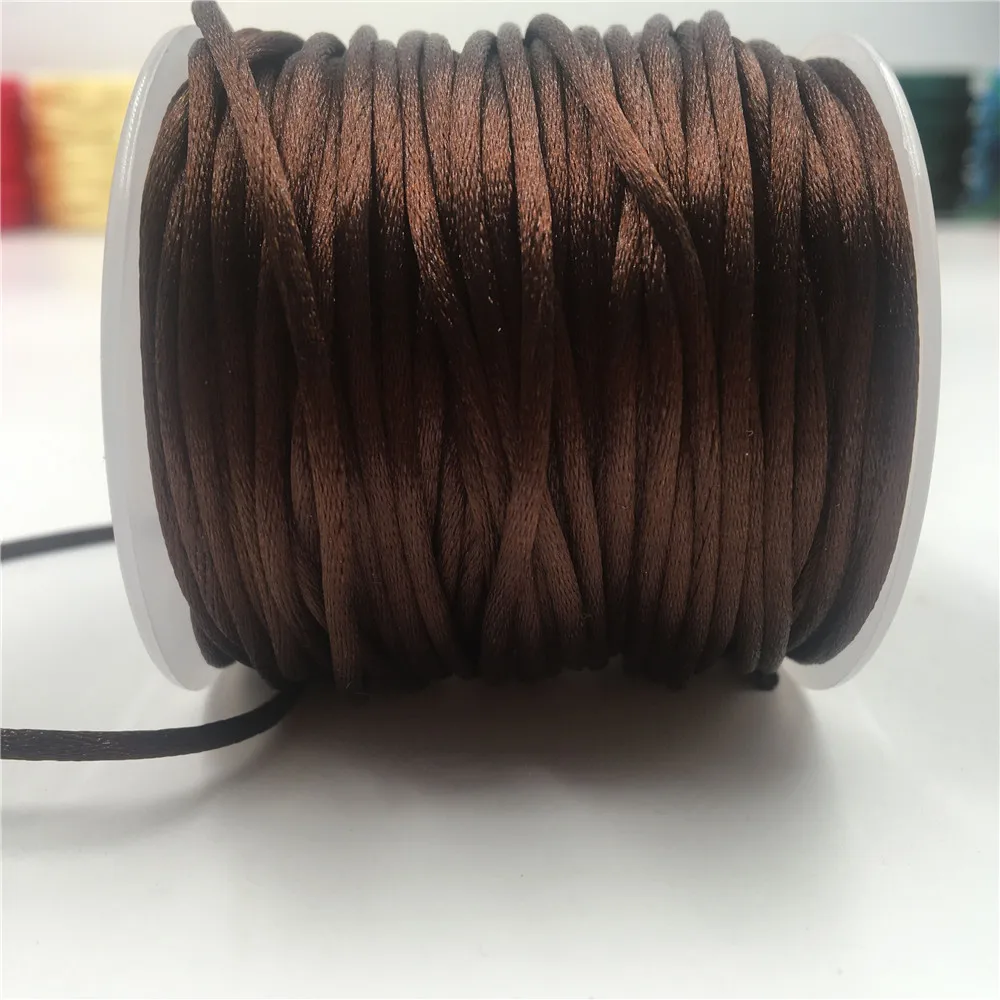 

2mm Coffee Rattail Satin Cord Thread Chinese Knot Macrame Bracelet Braided String DIY Tassels Beading Thread 10-225meters