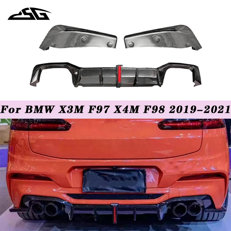 For BMW X3M F97 X4M F98 2019-2021 Carbon Fiber Rear Bumper Diffuser Spoiler Rear Lip Splitter Body Kit Car Accessories