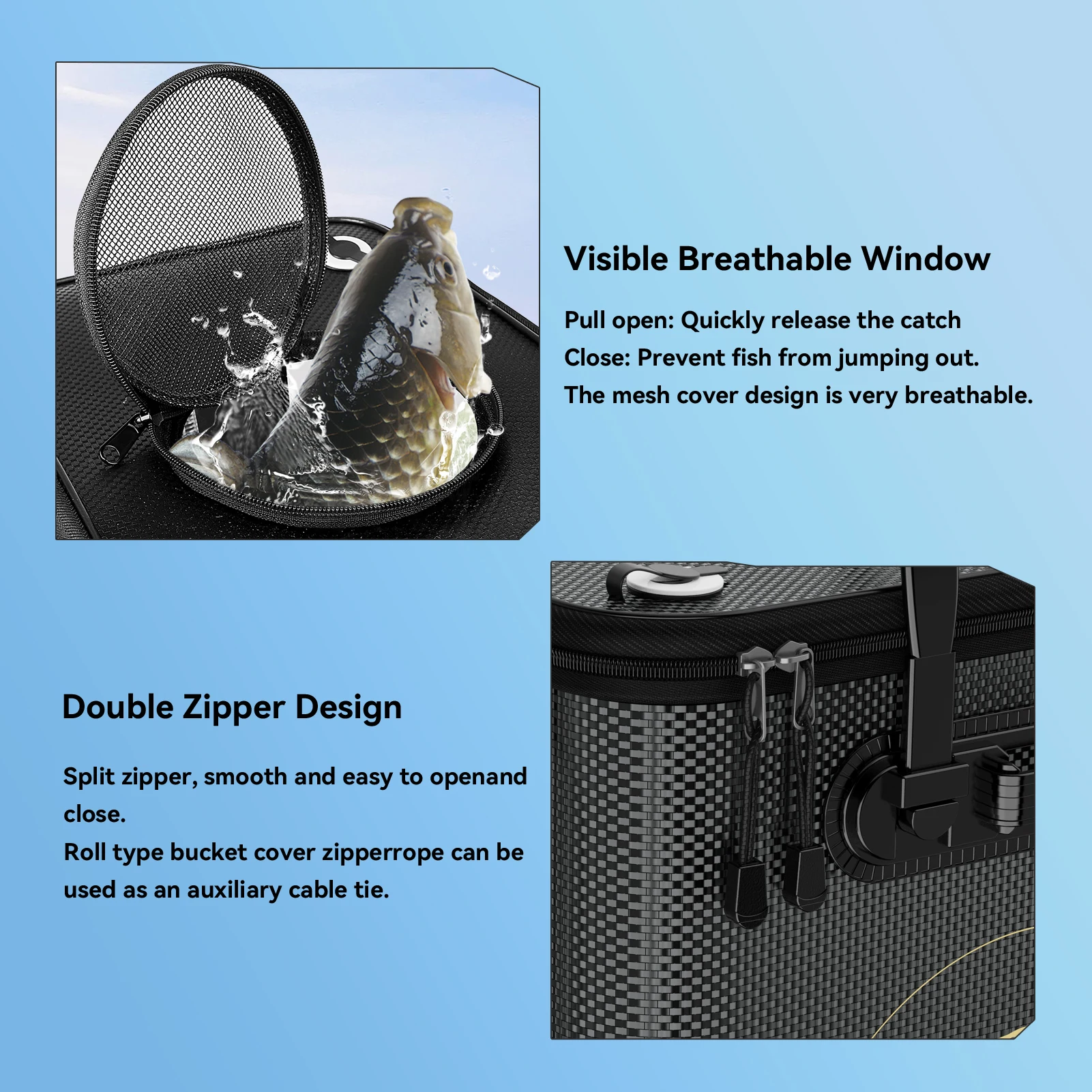 Live Fish Bucket, Fishing Water Bucket, Bait Bucket, Thickened Material, Wear-Resistant & Durable, with Shoulder Strap.