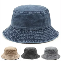 Fashion Solid Unisex Washed Denim Bucket Hat Vintage Y2K Fisherman Cap for Women Men Panama Hat Outdoor Sun Protection Hats