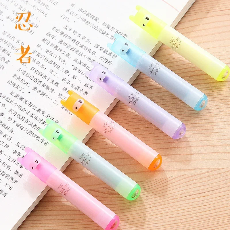 6pcs Cartoon Color Highlighter Marker Pens Set 1-3mm Oblique Tip Spot Liner Drawing Highlighting Tools School