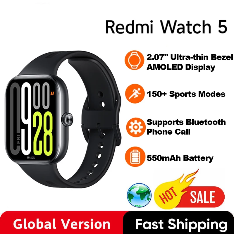 

Глобальная версия Redmi Watch 5,07-дюймовый AMOLED-дисплей, 150 спортивных режимов, аккумулятор 550 мАч, монитор сердечного ритма и кислорода в крови