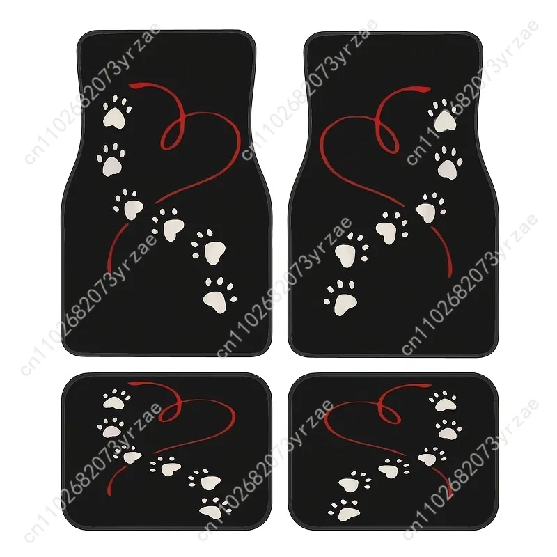

Red Heart-shaped Paw 4pcs Universal Floor Mats All-Season Fashionable Auto Interio Absorbent Non-Slip Washable Car Floor Mats