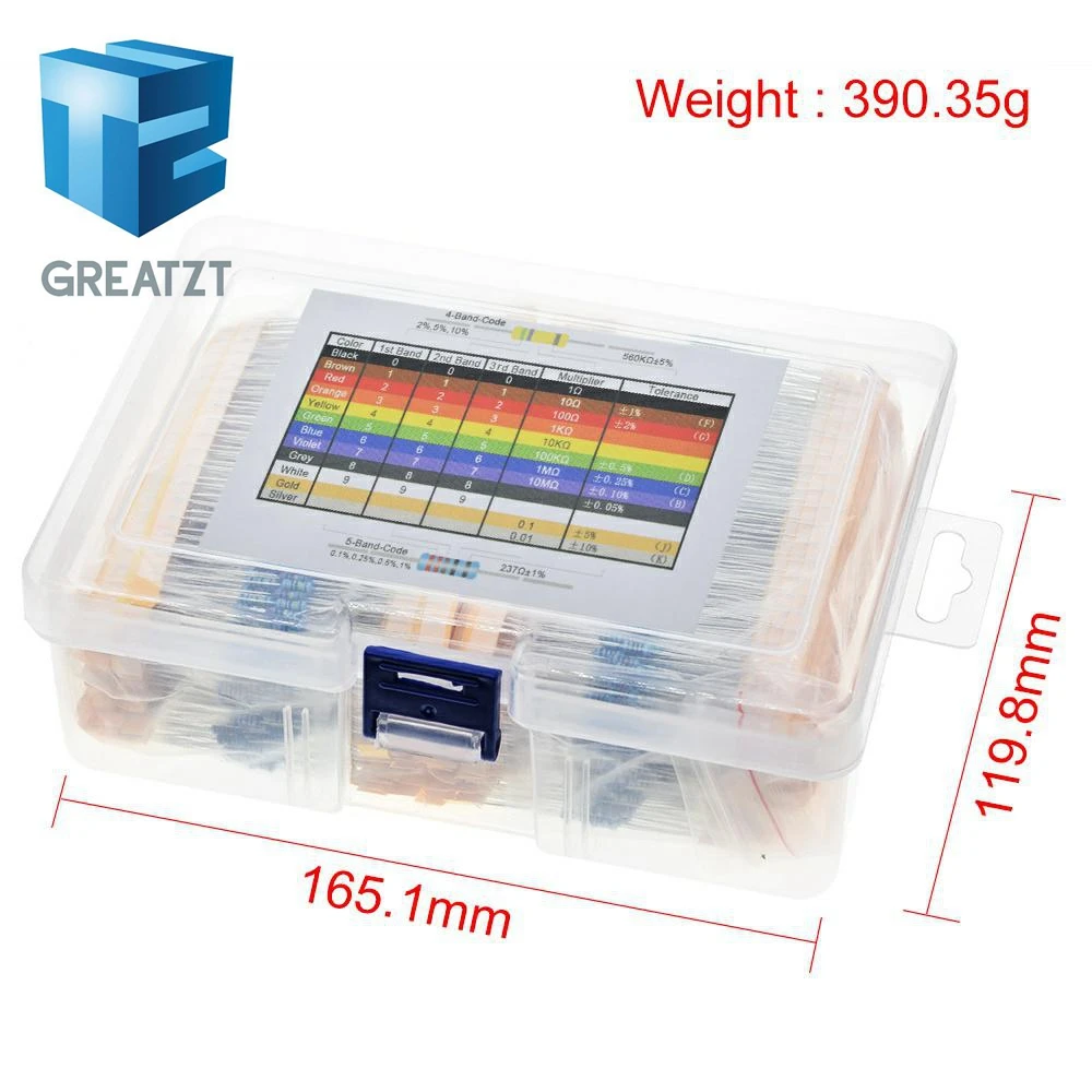 2600pcs/lot 130 Values 1/4W 0.25W 1% Metal Film Resistors Assorted Pack Kit Set Lot Resistors Assortment Kits Fixed resistor