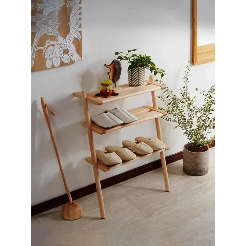 Entry Japanese-style shoe rack Entry entrance Simple multi-layer solid wood narrow explosion Beech rack Door shoe rack