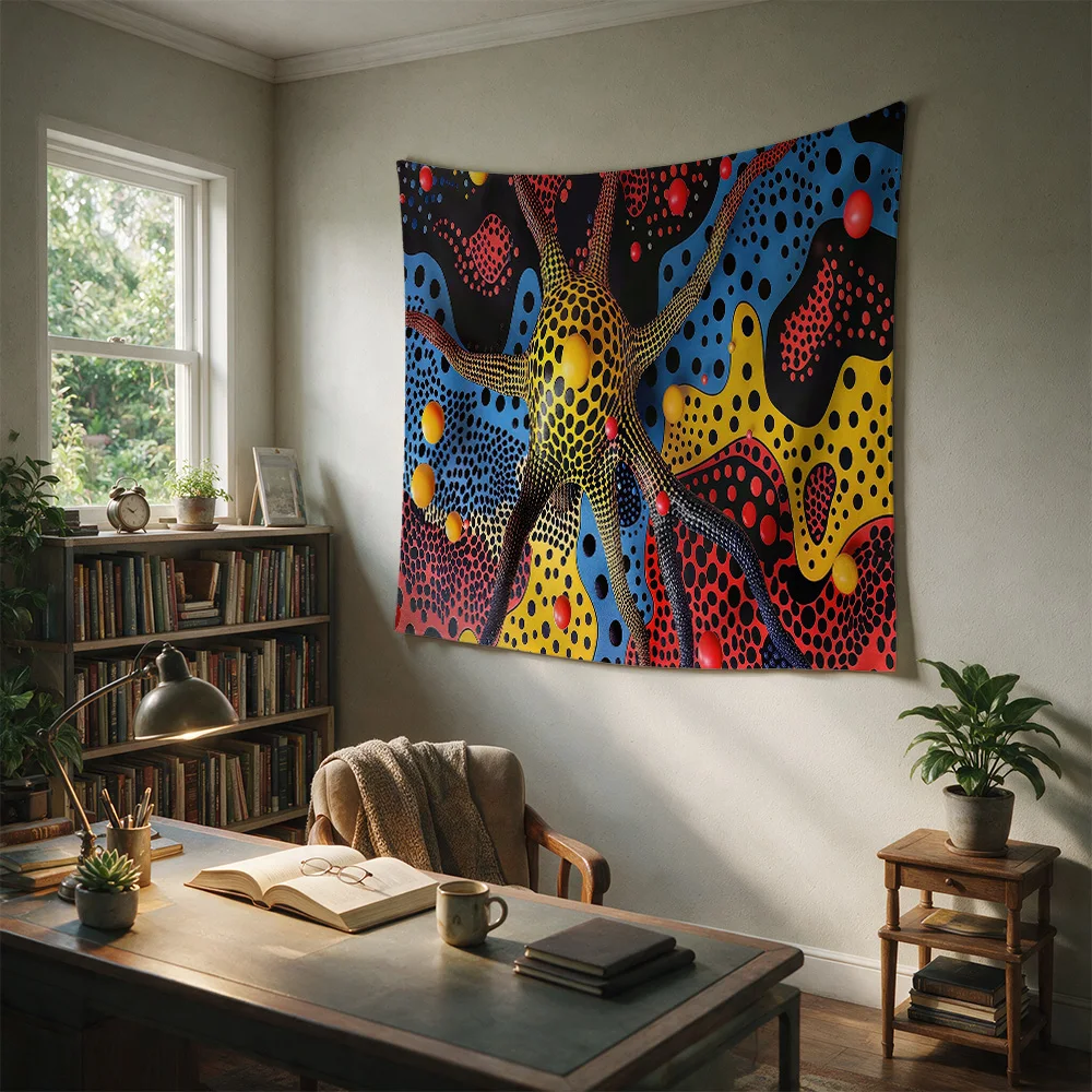 Vibrant Abstract Neuron Art Tapestry Wall Hanging Modern Psychedelic Science Biology Room Decor