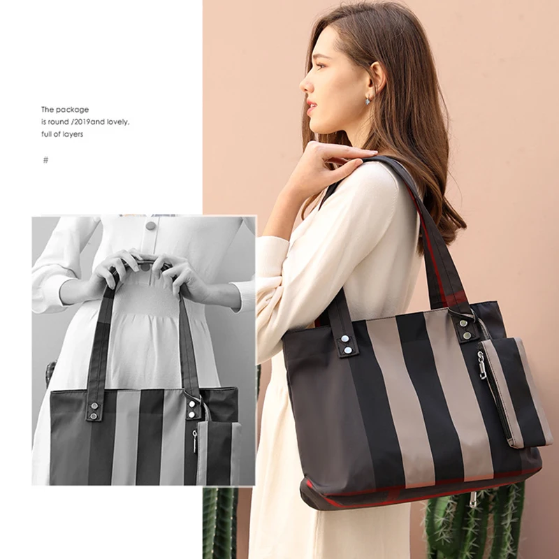 Fashion Women Large Tote Bags Summer Beach bag Nylon Handbag Large Capacity Temperament Girl All-match BagsTrend Plaid Summer