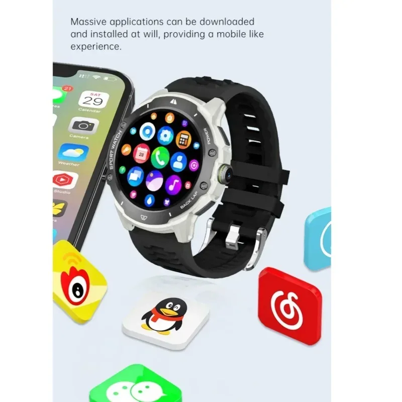Multifunctional 4G Cellular Sports Smartwatch with Curved Eye-Friendly Display & Large Storage for Mass Apps