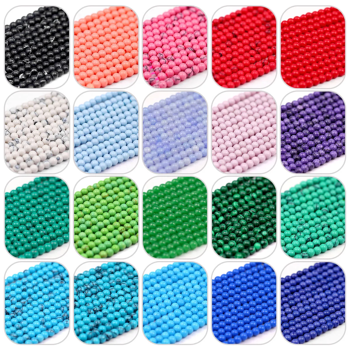 2 mm mehrfarbige runde gestreifte blaue türkisfarbene lose Spacer-Perlen für Schmuckherstellung, Armbänder, DIY-Halsketten, Anhänger, Zubehör
