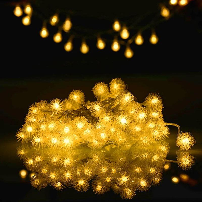 LED Furry Snowball String Lights Warm White dandelion String Lights for Wedding Valentine's Day Party indoor Decoration