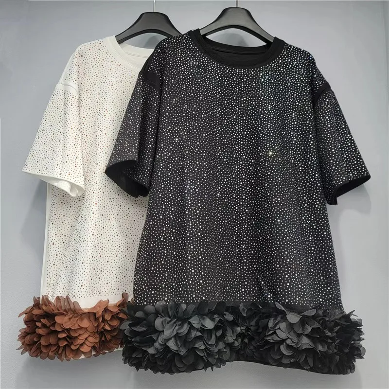 

Clothland Women Chic Ruffled Beaded Blouse Short Sleeve White Black Retro Shirt Female Fashion Tops Blusa Mujer DA620