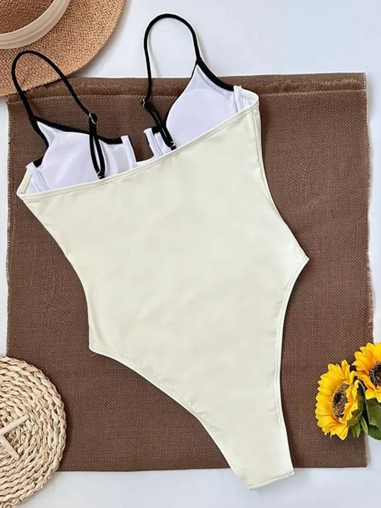 

UETEEY Sexy Spaghetti Strap One Piece Bikinis Women Swimsuit Backless Beach Bikinis 2025 New Summer Swimwear One Piece Swimsuit