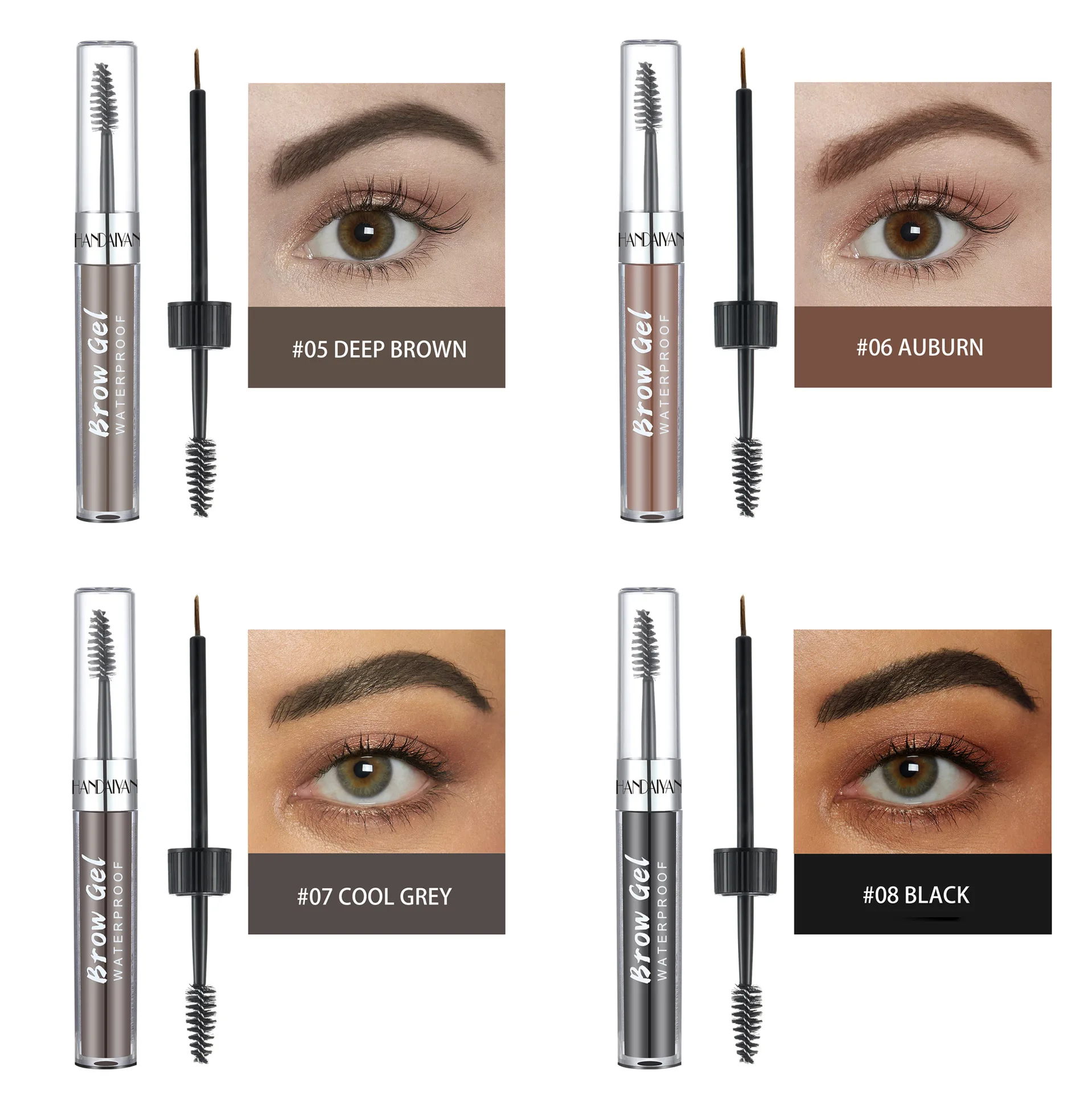 HANDAIYAN 8 color Liquid Brow pen Waterproof Brow Dye with Dual-Ended Applicator Brush