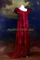 Vintage Burgundy Medieval Prom Dress 18th Century Round Neck Short Sleeve Beaded Applique Renaissance платье женское вечернее