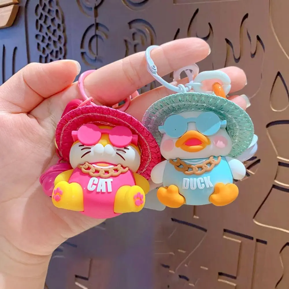 Cute Soft Straw Hat Doll Keychain Creative Fashion Animal Key Chain Portable Ornament Cartoon Bag Pendant Girls