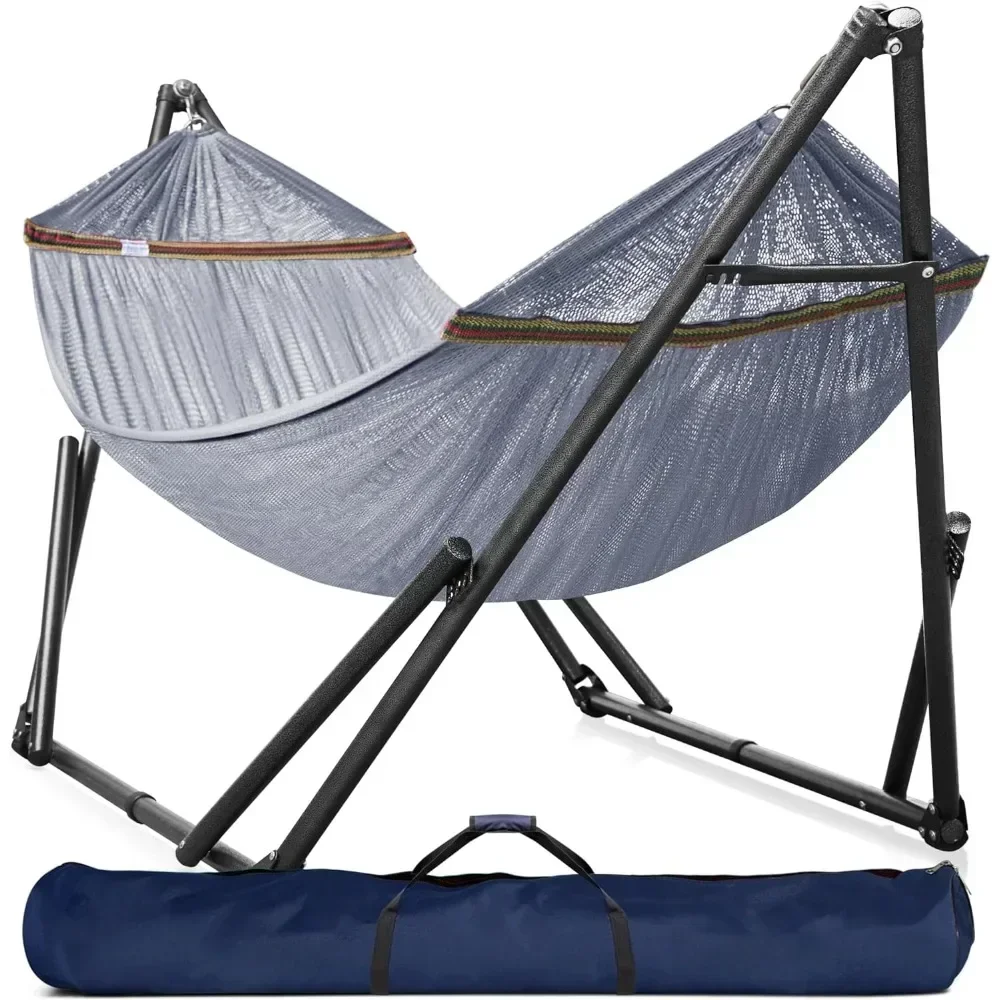 Double Hammock with Stand Included for 2 Persons/Foldable Hammock Stand 600 Lbs Capacity Portable Case - Outdoor Camping Hammock