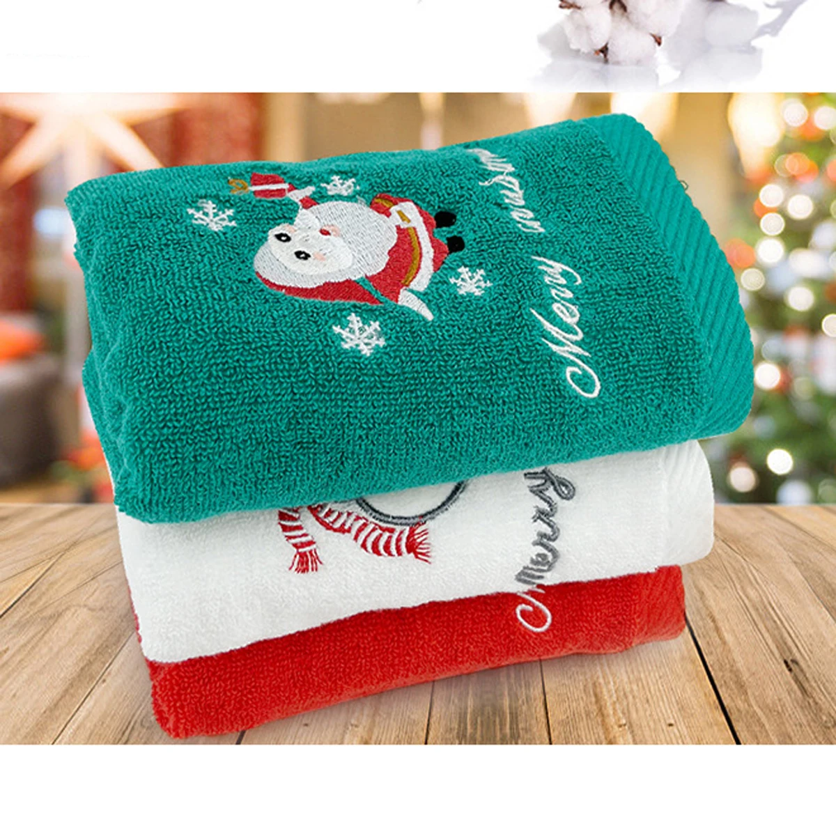 2 pezzi set di asciugamani da bagno corallo in pile assorbente in microfibra albero di Natale Babbo Natale ricamo viso bagno regali di Natale cotone 34 * 73 cm