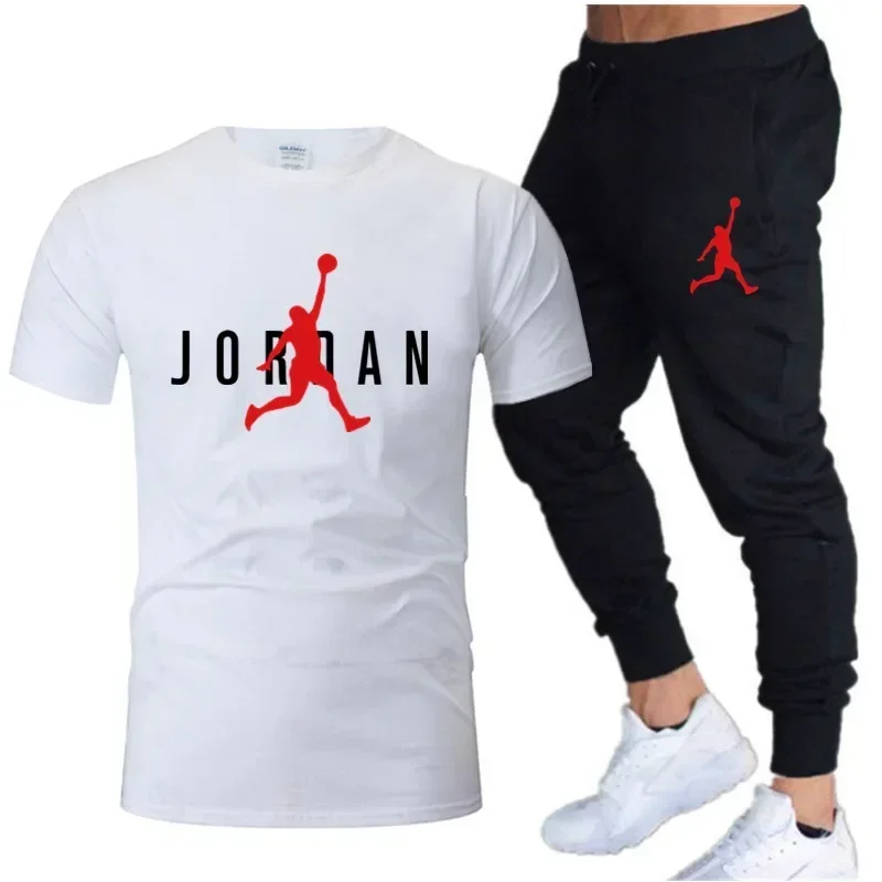 2025 Summer Men's Tracksuit Suit Brand Short Sleeve T-Shirt + Trousers 2-Piece Sets Fitness Jogging Sports Pants Sportswear Suit