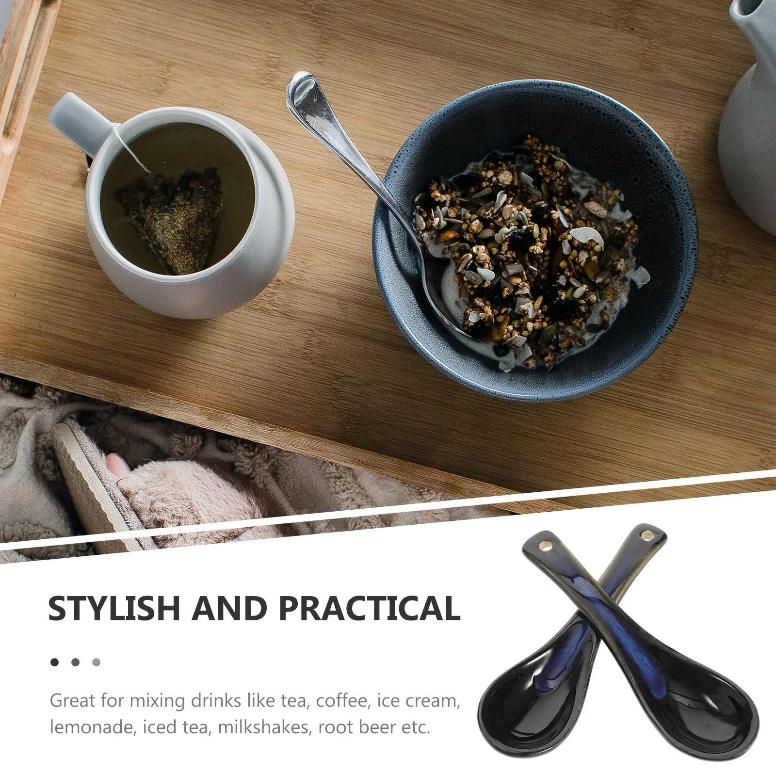 

2Pcs Ceramic Spoon Premium Heat-Resistant Multi-Function Soup Spoon for Ramen Porridge Cereal Dessert Tableware