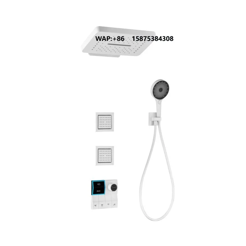 Wall-mounted Concealed Waterfall Shower Head All Brass Embedded Hidden Digital Display Thermoplastic Constant Temperature Shower