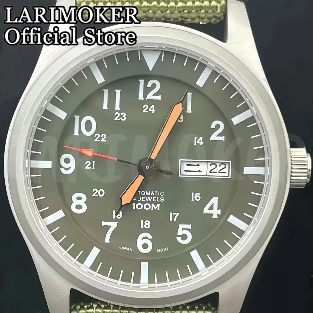 LARIMOKER Jam Tangan Mekanis Otomatis NH36A Tahan Air Kaca Safir Dipoles Retro Pria 42Mm dengan Jarum Jam Dial Hijau