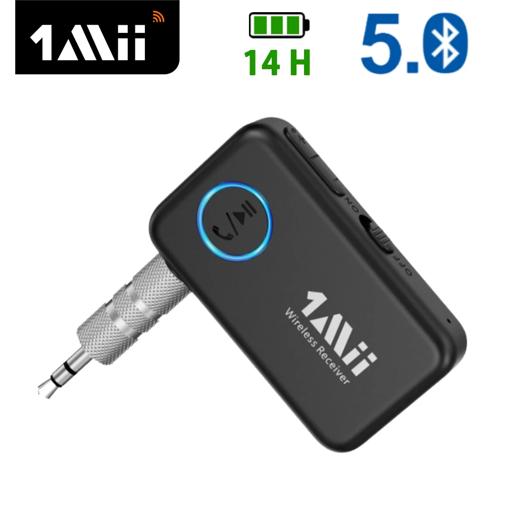 1Mii ML100 Bluetooth 5.0 Receiver For Car AUX Audio Adapter,With Mic 14H Long Battery 3.5mm Jack For TV Headphone Speaker