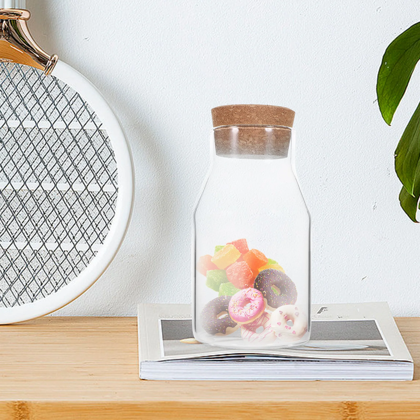 

Transparent Glass Storage Jar with Cork Lid Large Capacity Sealed Canister for Candy Tea Grain Food Storage Sugar Containers