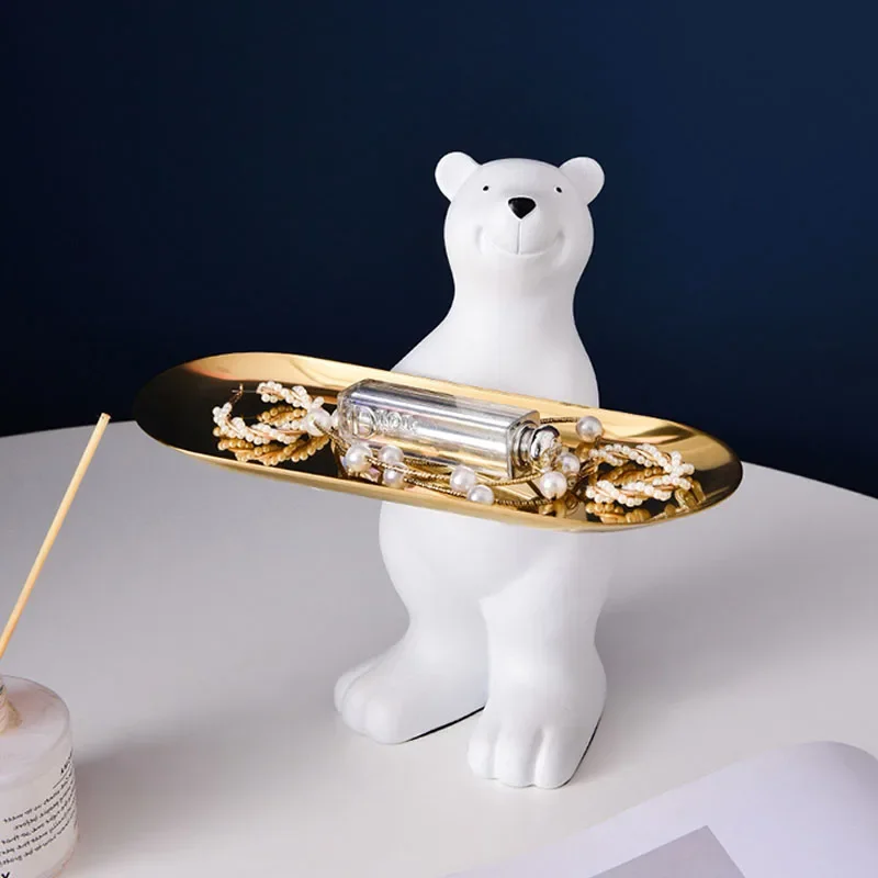 Vilead Polar Bear Figurines Key Storage Tray Ornament Entrance Porch Living Room Home Decoration Accessories Animal Statue House