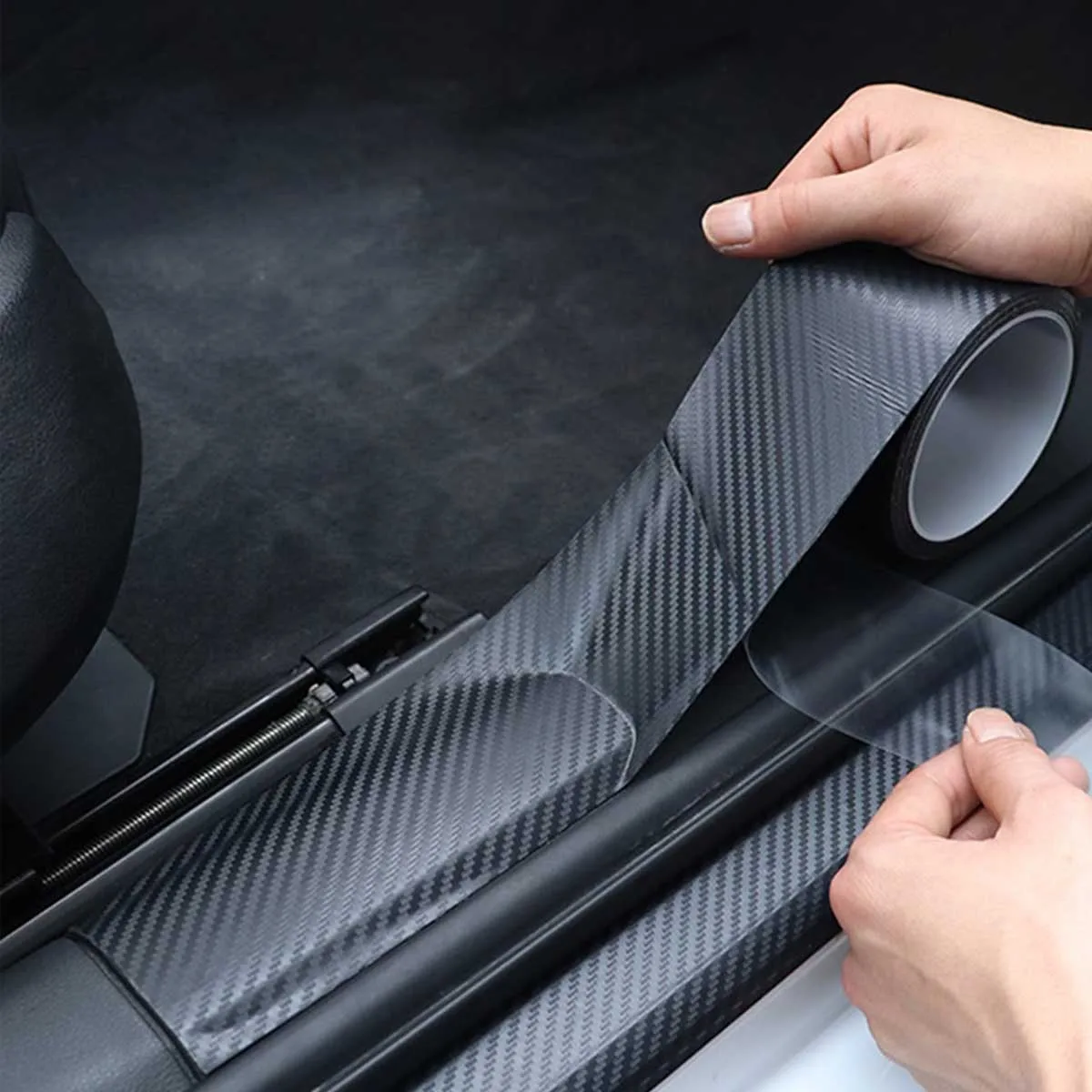 1 protective sticker for car anti-trampling and anti-scratch carbon fiber pattern door sill 10cm wide * 3 meters long