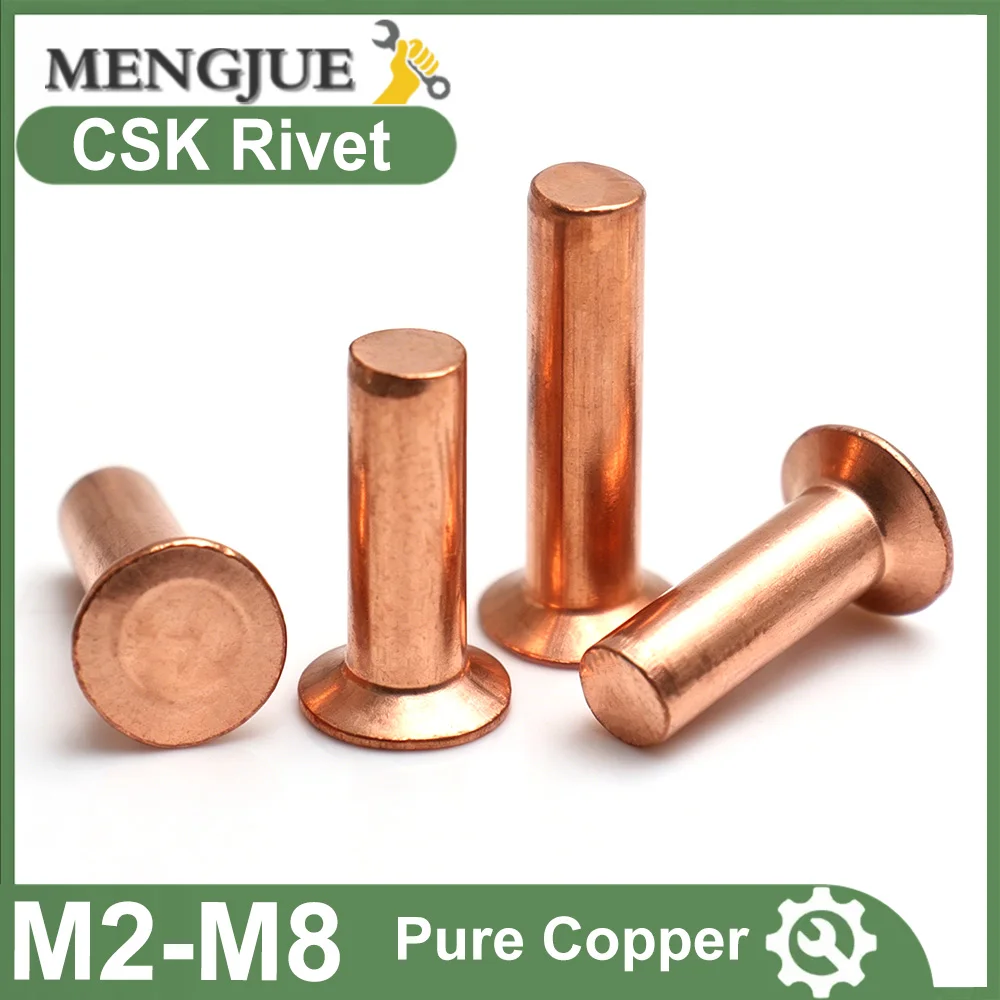 5/15/30PCS M2 M3 M4 M5 M6 M8 Pure Copper GB869 Flat Countersunk Head Solid Rivets Hammer Rivets Copper Fastener Nails
