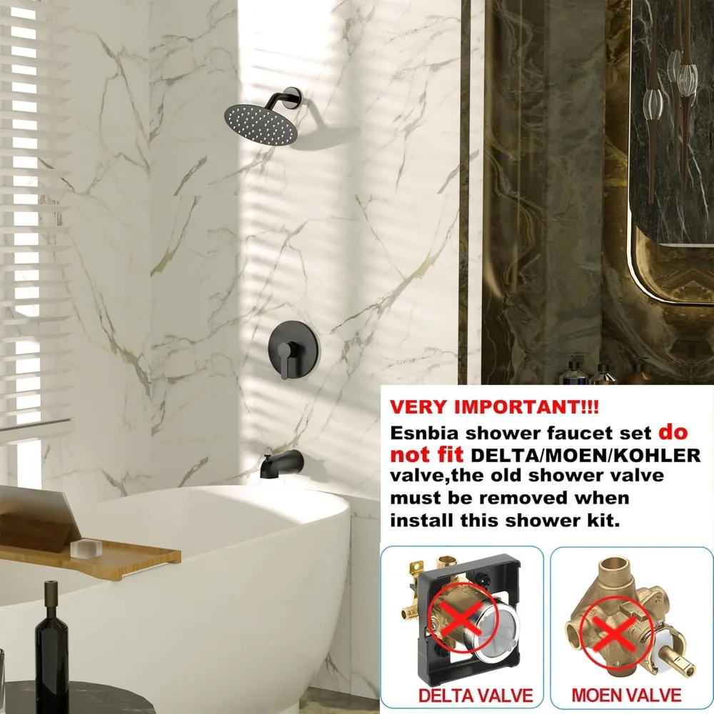 マットブラック 8 インチ レインシャワーヘッドとシングルハンドルバスタブシャワーセット