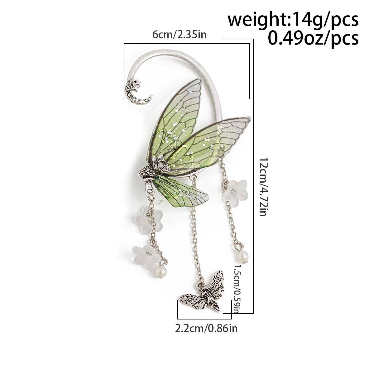 KunJoe Vintage Elf Butterfly Wings Ear Clips Earrings for Women Without Drilling 2024 Trend Flower Tassel Non Piercing Ear Cuff