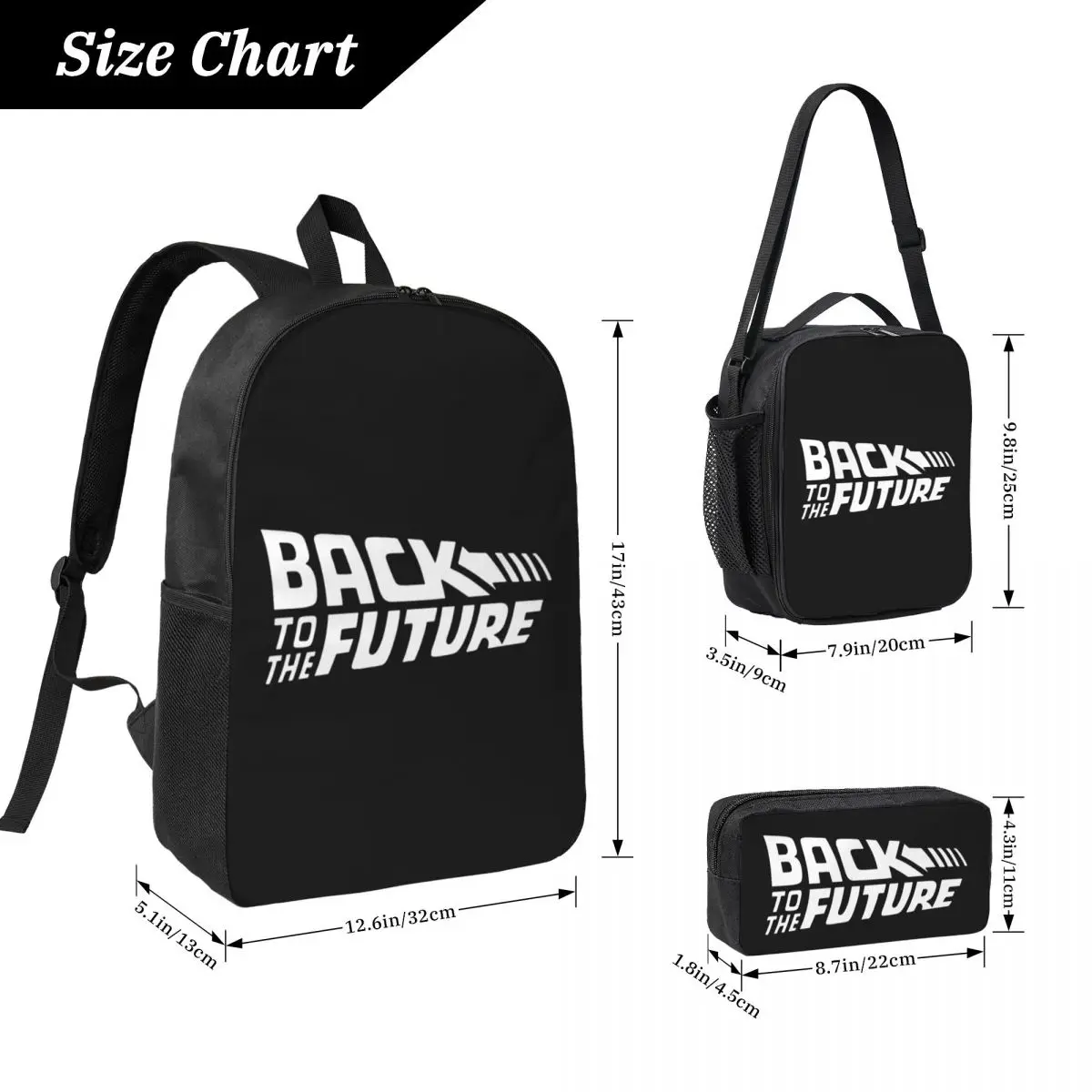 Retro Back To The Future Backpack Student Boys Girls BookBag School Bag Laptop Shoulder Bags 3ps Insulated Lunch Bag Pencil Case