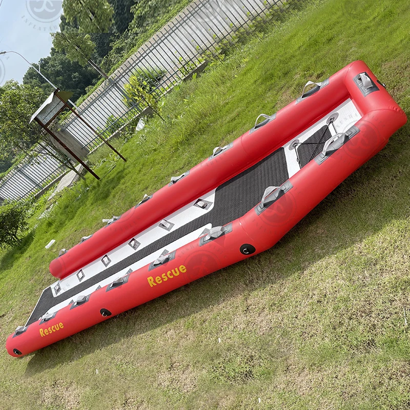 Wholesale Fishing Pvc Pontoon Boat Inflatable Fishing Rowing Boat Surf Jet Ski Rescue Sled Board With Teak