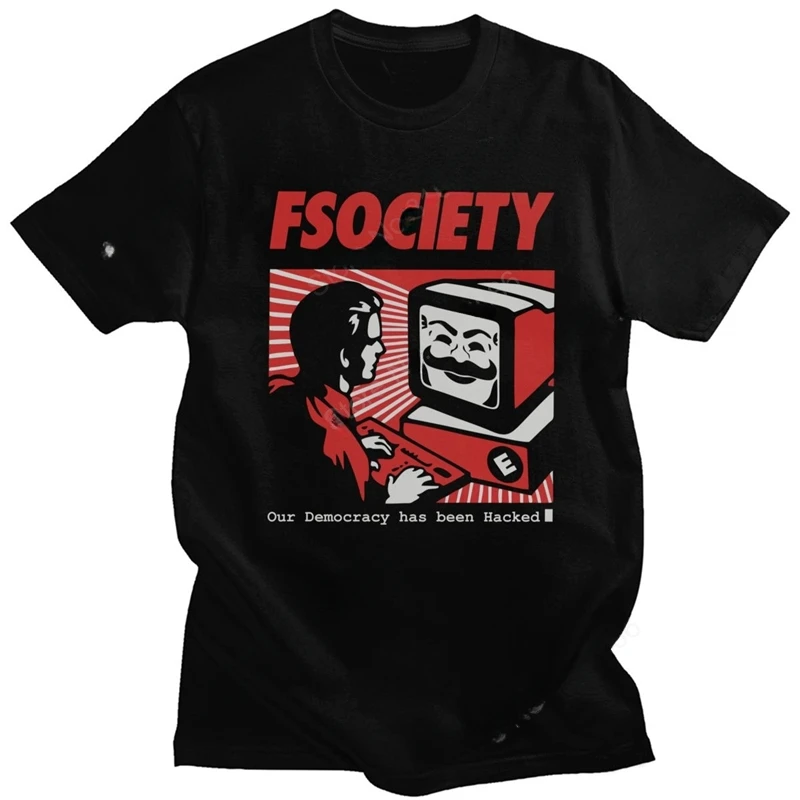 Vintage Funny Mr Robot T Shirt Men  FSociety T-shirt Short-Sleeve F Society Hacker Tee Tops Geek Tshirt Clothing Gift