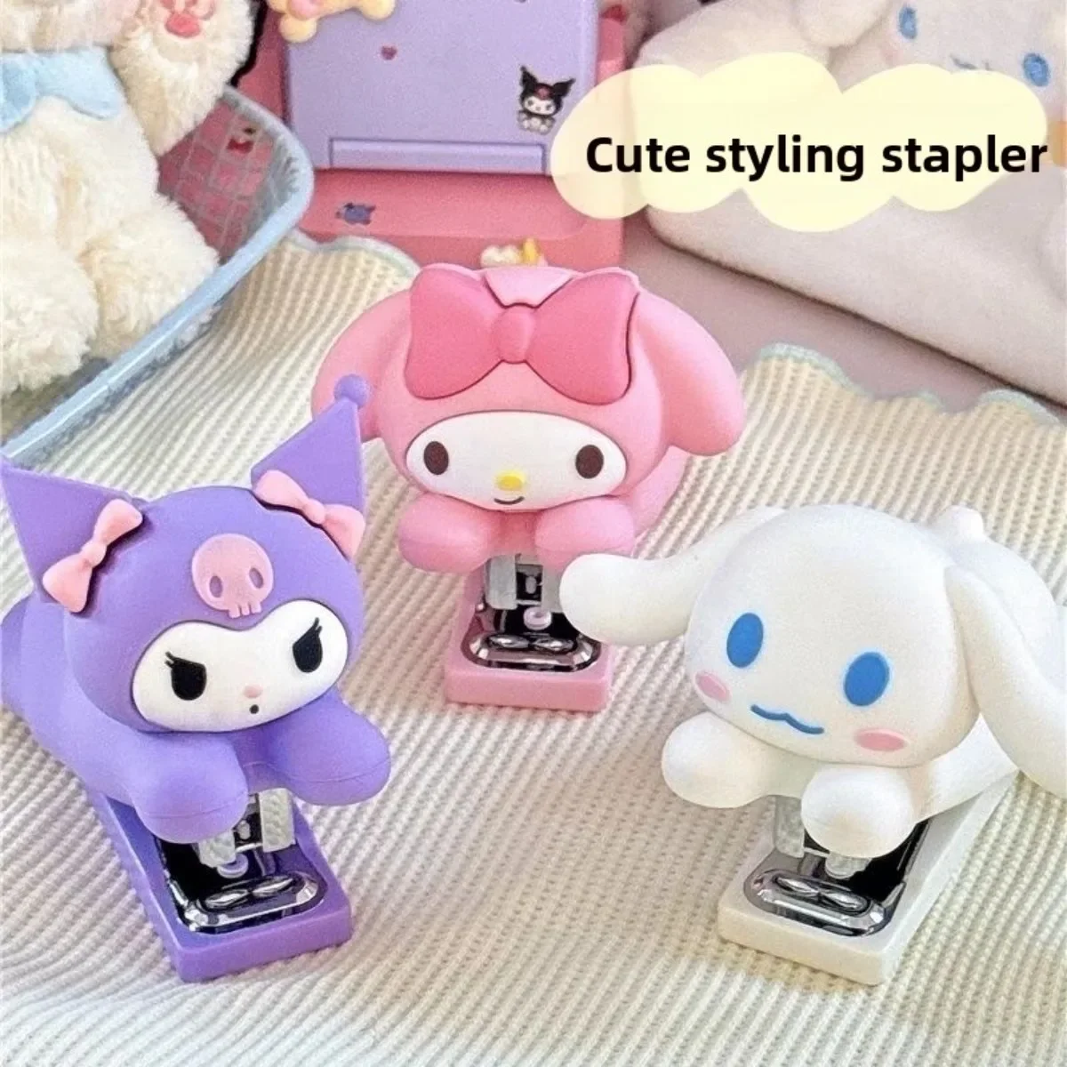 Hello Kitty Anime Figures Staplers Set Kawaii Cute Cartoon Student Binding Machine School Office Binding Supplies Stapler