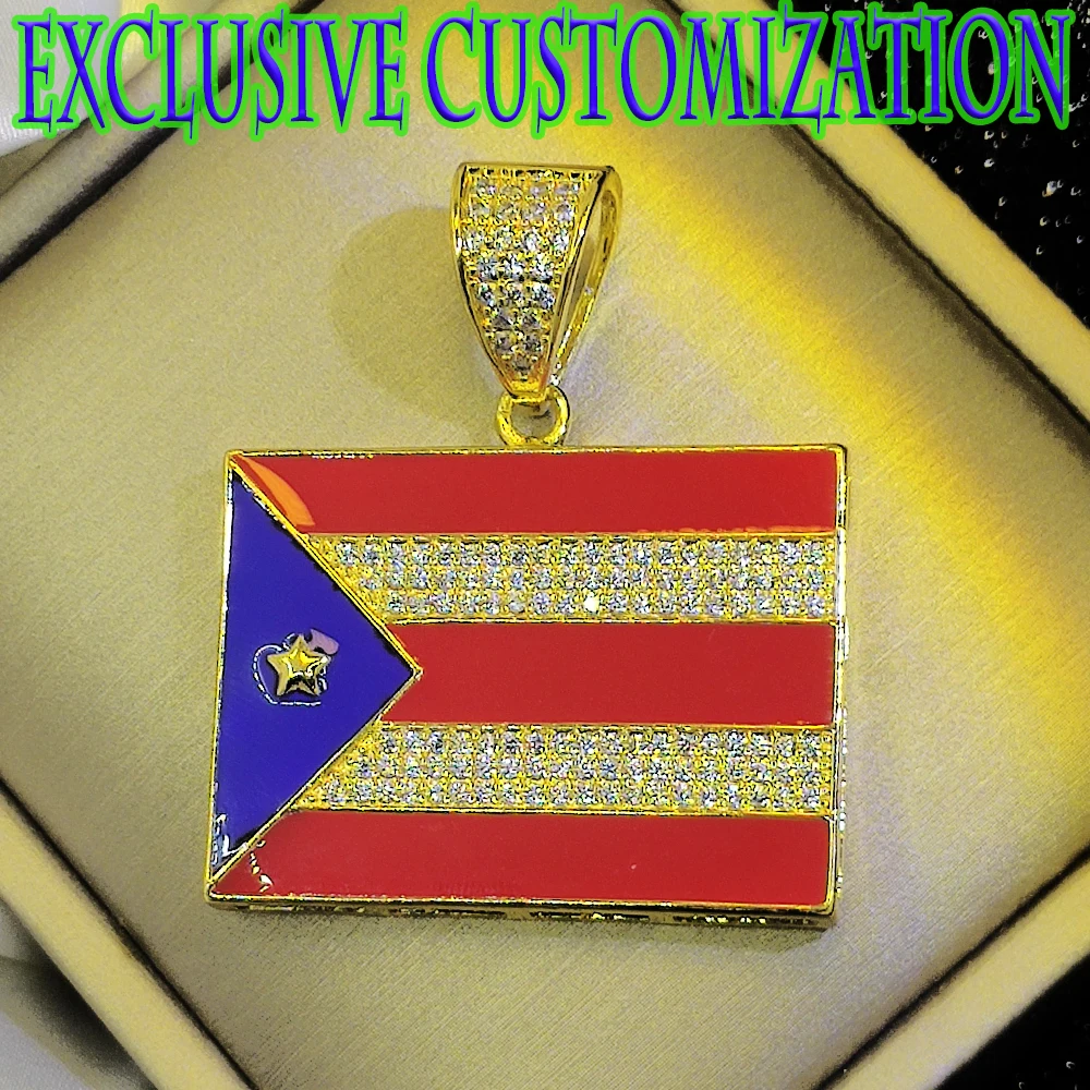 Luxury custom hip-hop fashion necklace, new graffiti design with two color flag and diamond pendant, 18K high-end gilded