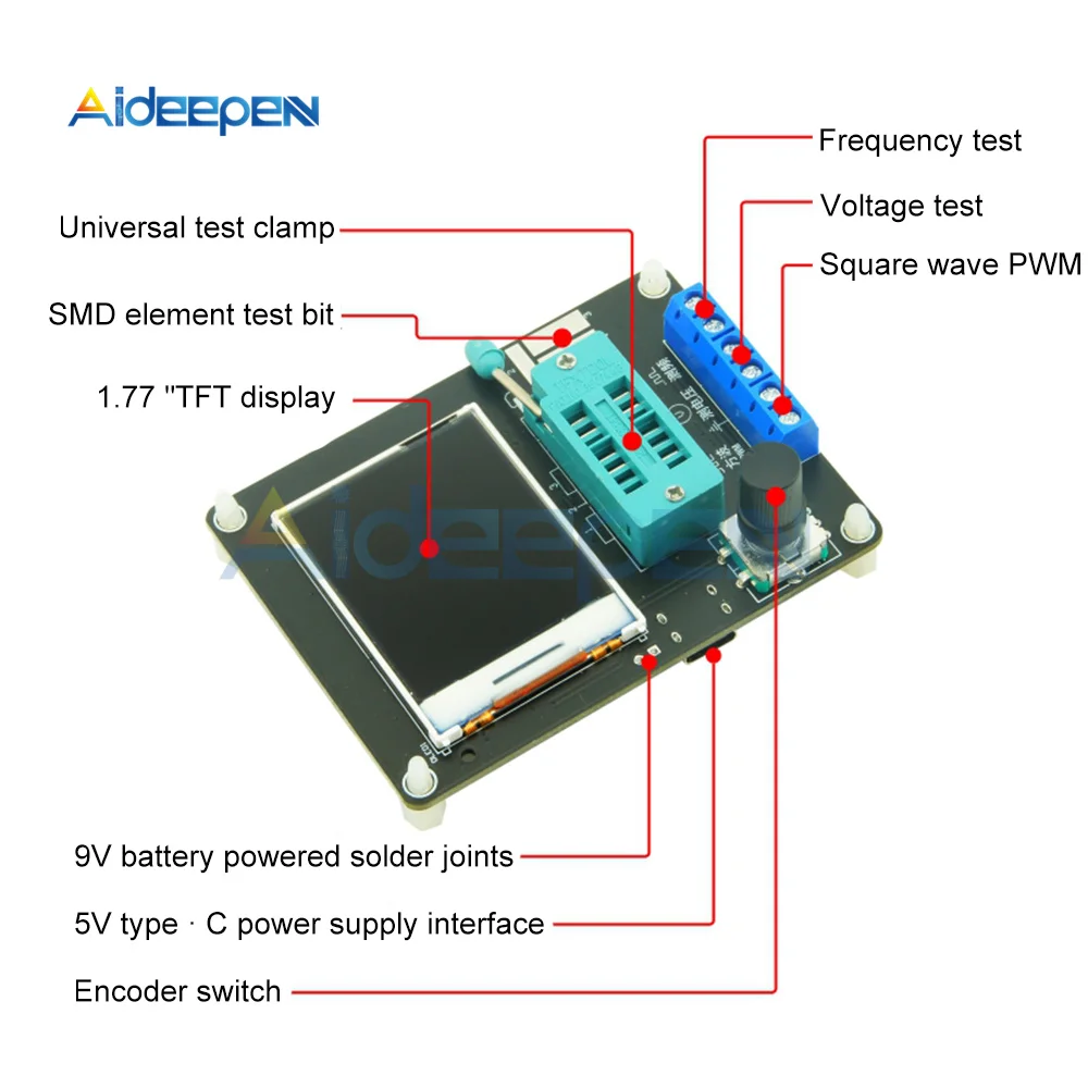 GM328A Transistor Tester DC5V Type-c Interface LCR Diode Capacitance ESR Voltage Frequency Meter PWM English Russian Version