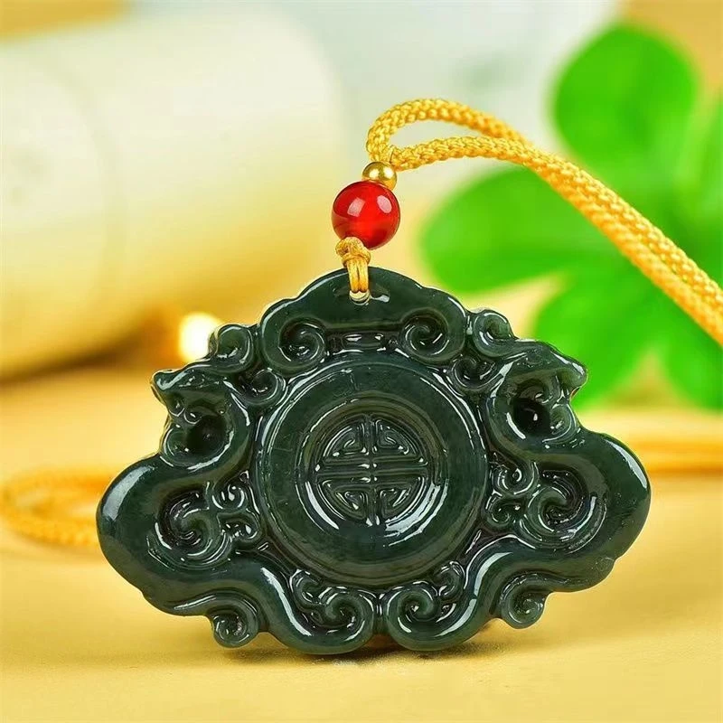 

Natural Hotan Green Double Necklace Pendant Flower Blossom Wealth Jade Sweater Chain