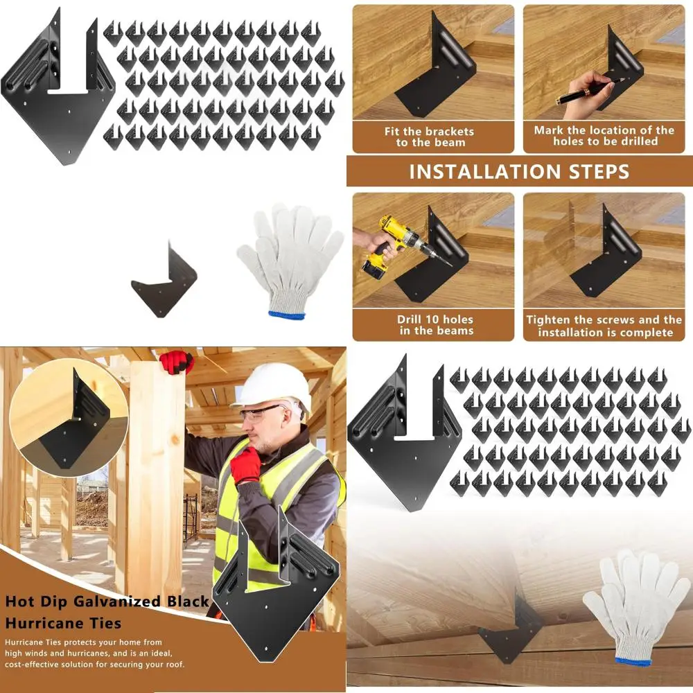 

50 Pack 14-Gauge Galvanized Hurricane Ties for 2x4 to 2x6 Rafter Connections with Gloves