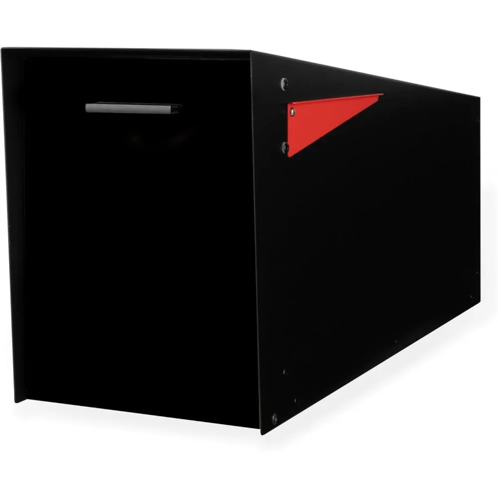 Modern Angle Design Post Mount Mailbox - Heavy Duty Black Powder Coated Steel Curbside Mailbox