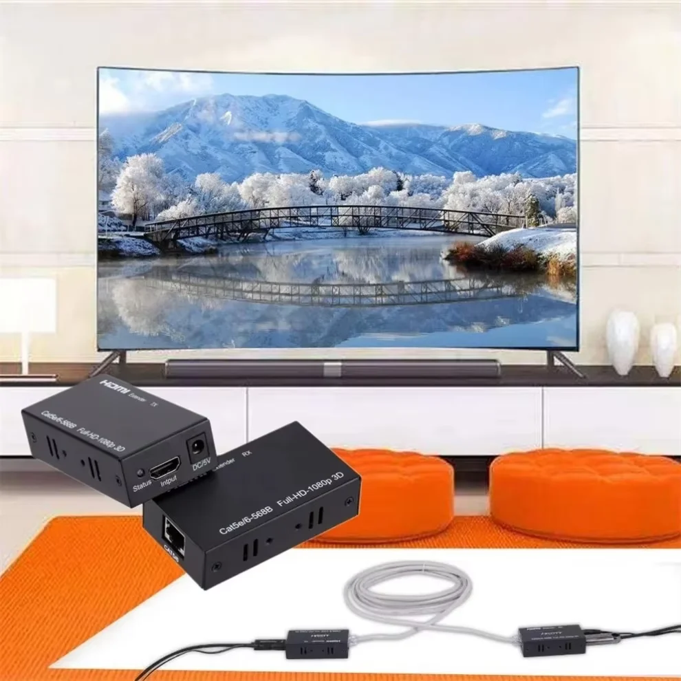 موسع HDMI 60 متر 1080P HDMI إلى RJ45 موسع شبكة متوافق مع HDMI بواسطة CAT5e CAT6 LAN موسع لأجهزة الكمبيوتر المحمول PS4 TV Box PC