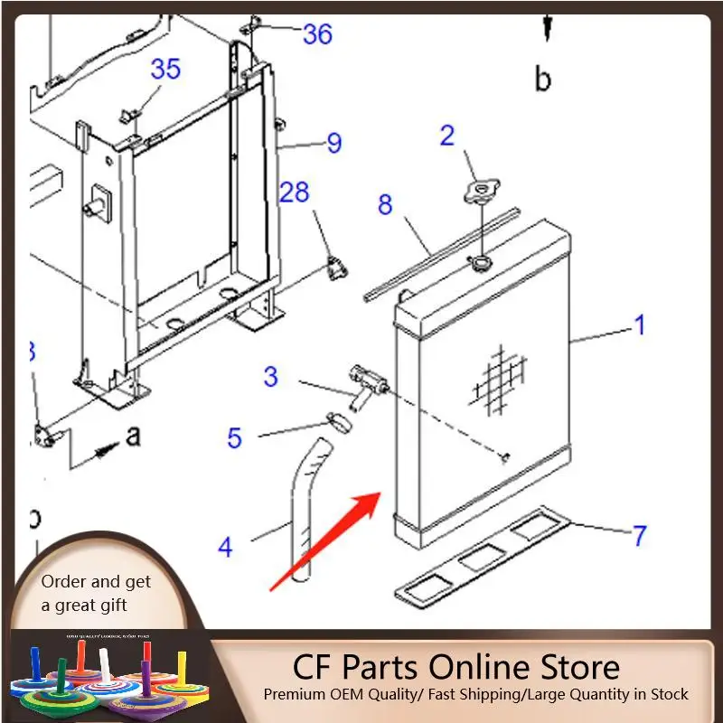 Water Tank Radiator Core ASSY 203-03-65610 for Komatsu Excavator PC100-6 PC120-6Z PC130-6