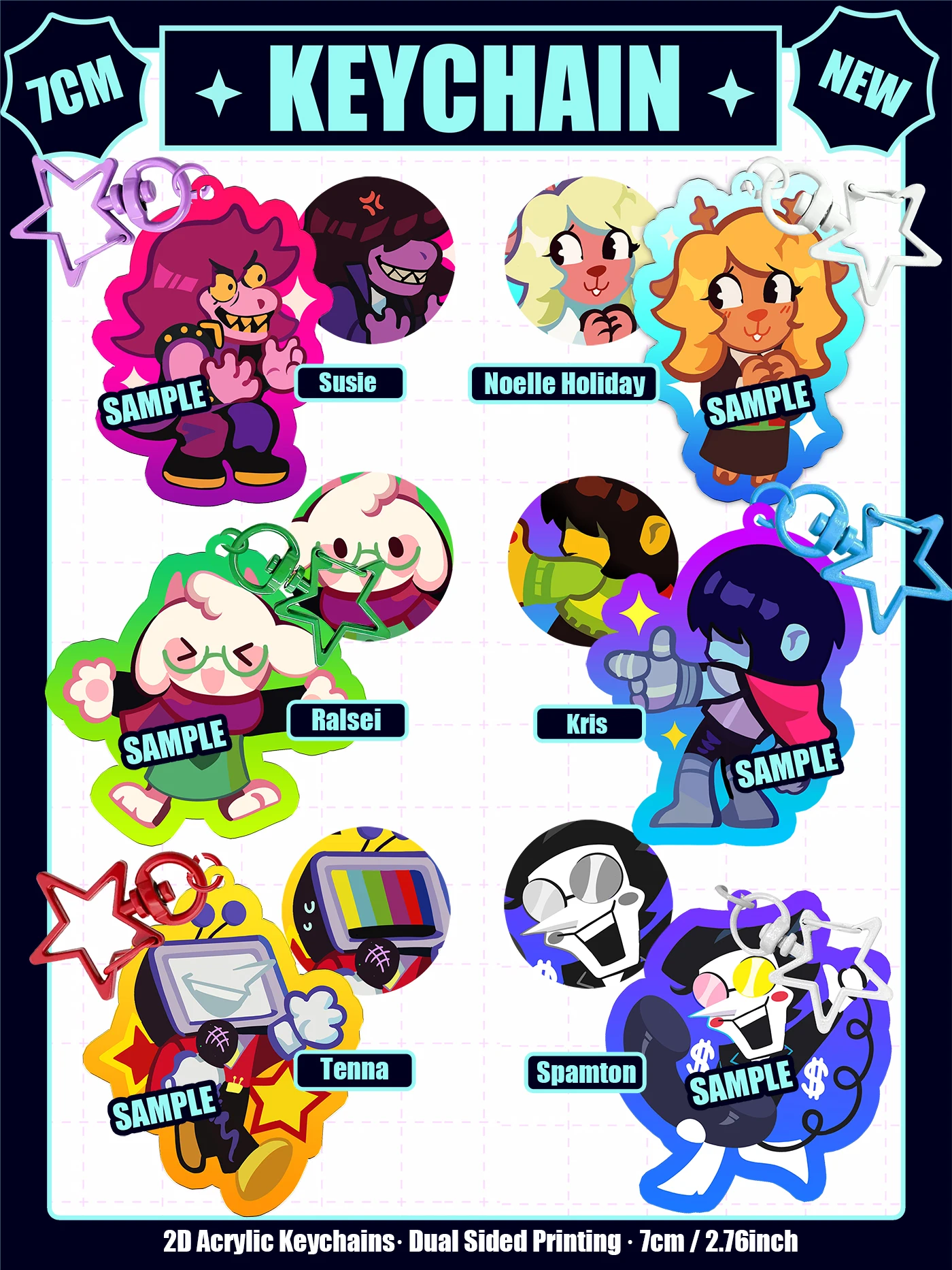 Jeu Deltarun, Spamton, Tenna, Kris, Susie, Ralse, Berdly, Del-Turne, Deltarun-Chapter5, acrylique 2D, double face avec différents motifs, pendentif, articles dérivés d'anime et de jeux vidéo.