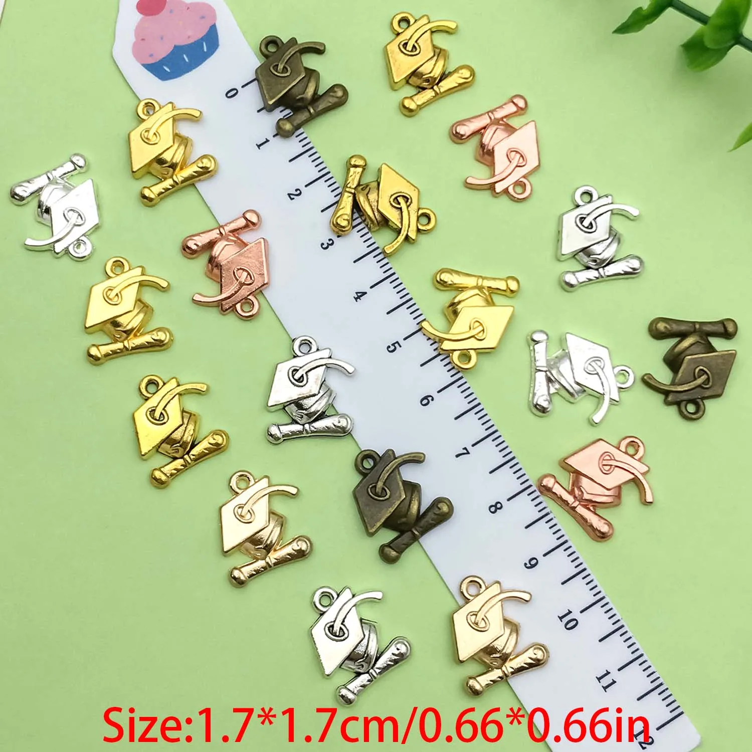 20/21pcs 17*17mm Doctoral Cap Design Charms Alloy Graduation Season Decoration Pendants for DIY Jewelry Making Accessories