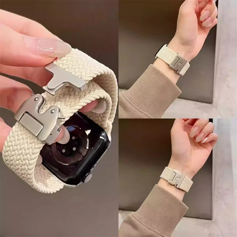 Braided Band For Apple watch straps 46mm 44mm 45mm 42mm 40mm 38 41mm Ultra 2 49mm Titanium Buckle iwatch Serie 10 9 SE 8 7 6 5 4